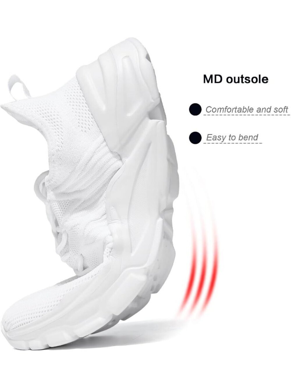 Men's White Lightweight Non Slip Resistant Athletic Sports Walking Sneaker - Picture 3 of 6
